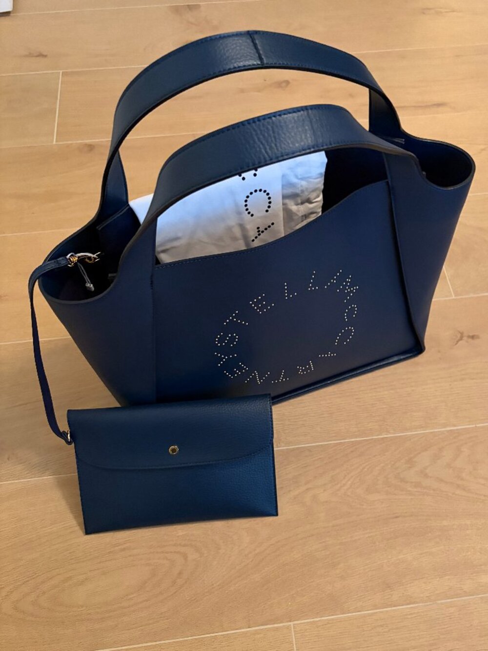Stella McCartney Navy Perforated Logo Tote